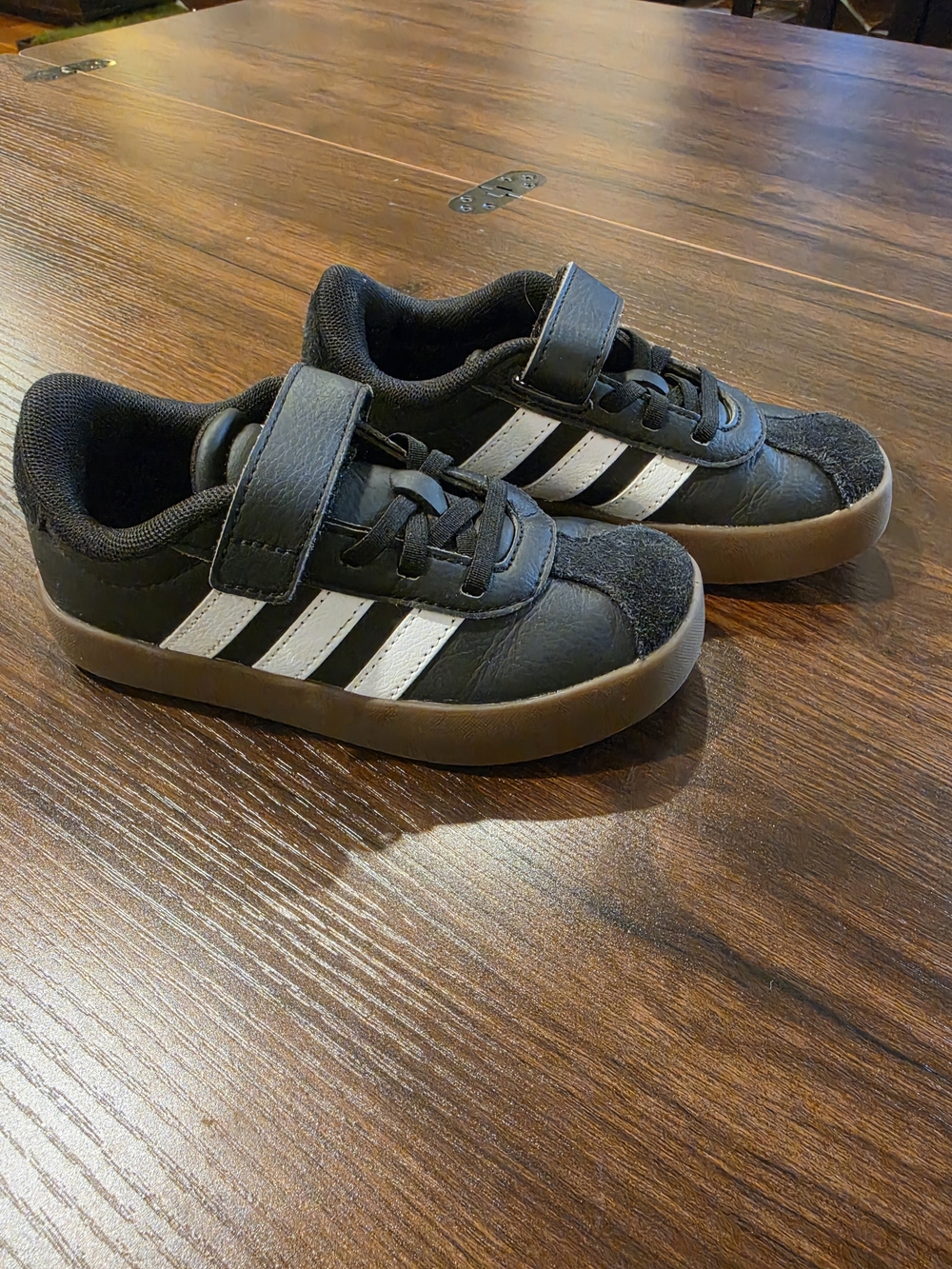 adidas Kids Black Sneakers with White Stripes and Gum Sole